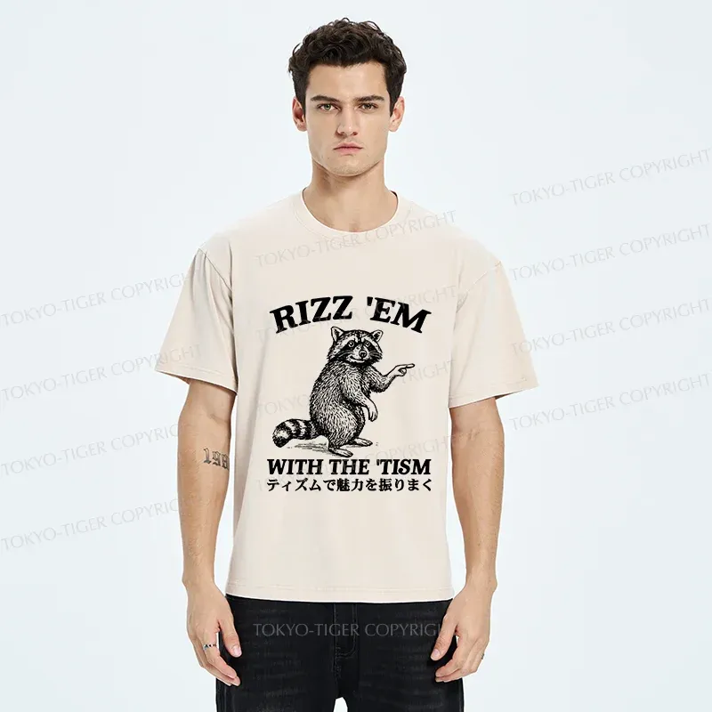 Tokyo-Tiger Funny Raccoon Charm Washed T-Shirt