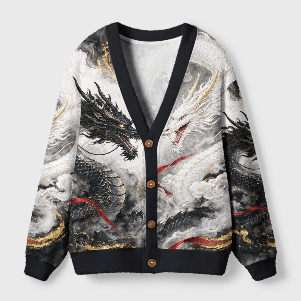 Tokyo-Tiger Yin‑Yang Twin Dragons Ugly Cardigan Sweater