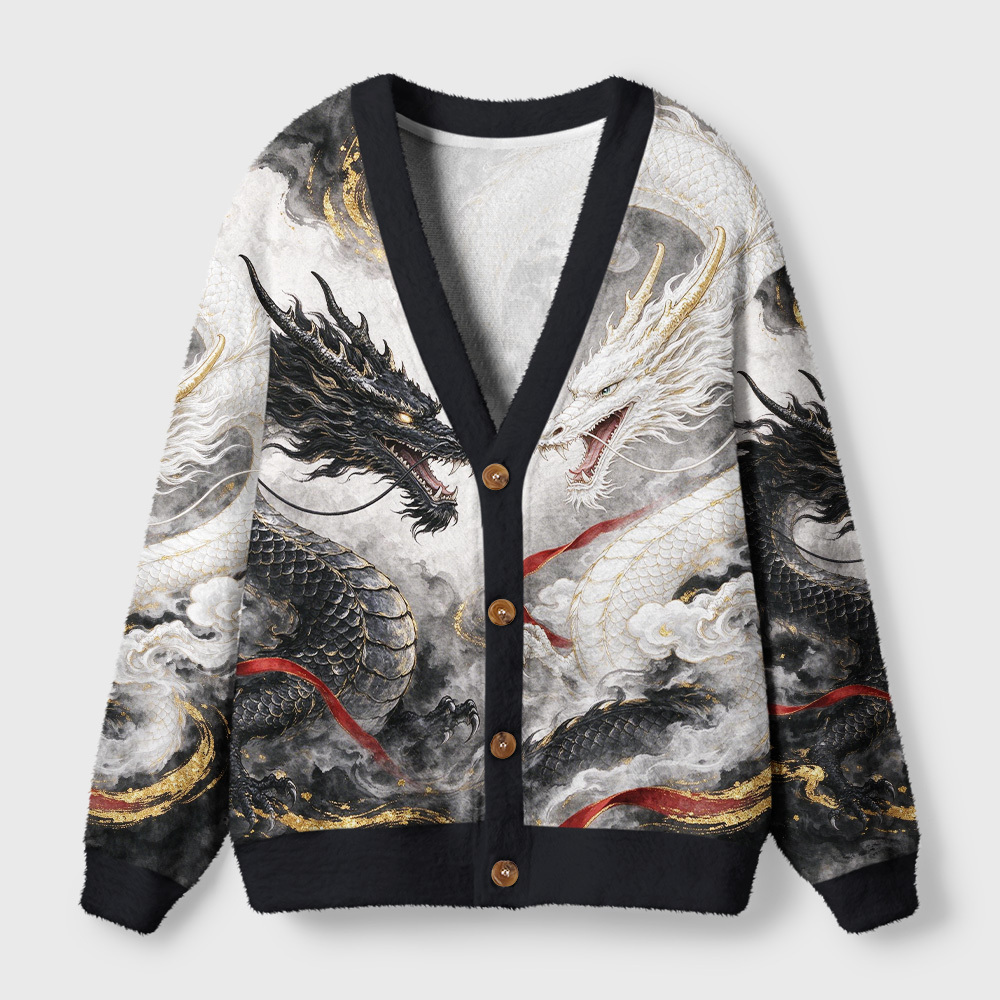 Tokyo-Tiger Yin‑Yang Twin Dragons Ugly Cardigan Sweater