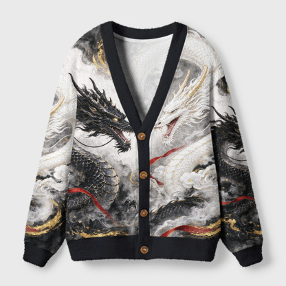 Tokyo-Tiger Yin‑Yang Twin Dragons Ugly Cardigan Sweater
