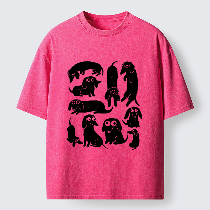 Tokyo-Tiger Cute Dachshund Crew Washed T-Shirt