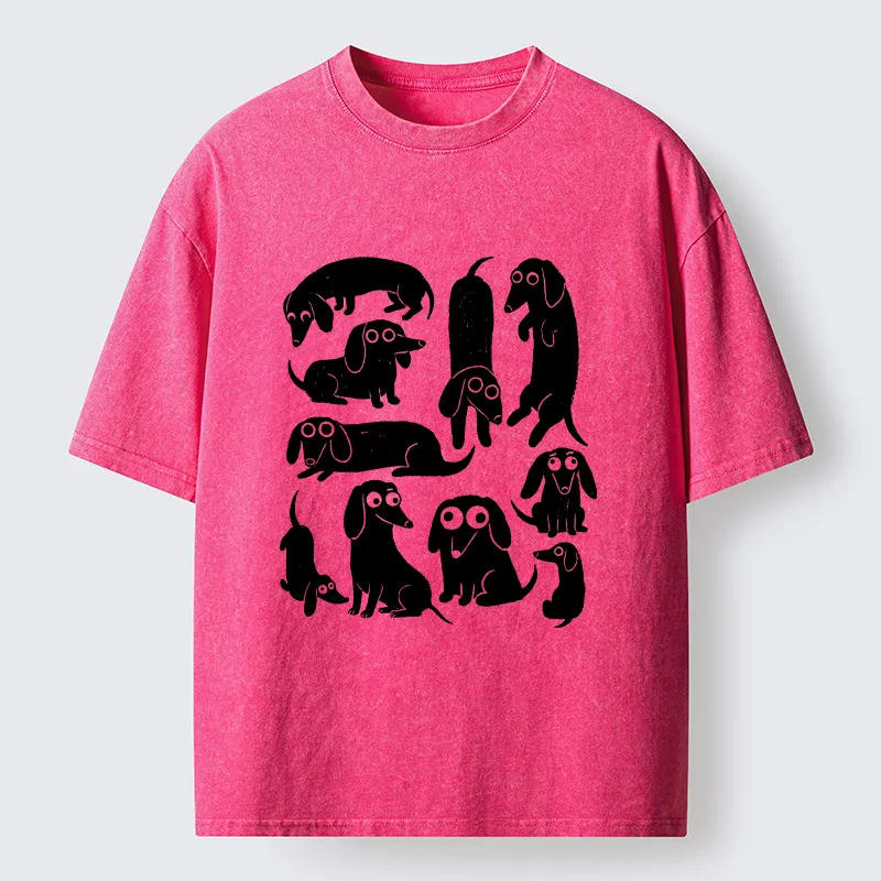 Tokyo-Tiger Cute Dachshund Crew Washed T-Shirt