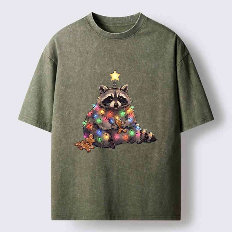 Tokyo-Tiger Christmas Raccoon Funny Meme Washed T-Shirt
