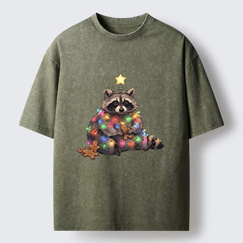 Tokyo-Tiger Christmas Raccoon Funny Meme Washed T-Shirt