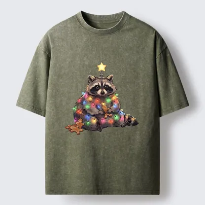 Tokyo-Tiger Christmas Raccoon Funny Meme Washed T-Shirt