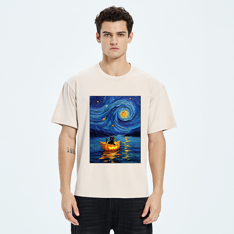 Tokyo‑Tiger Pumpkin Boat Cat Washed T-Shirt