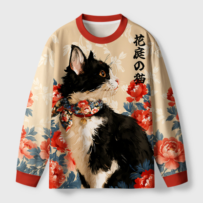 Tokyo-Tiger Cat Among Peonies Eco-Friendly Long Sleeve T-Shirt