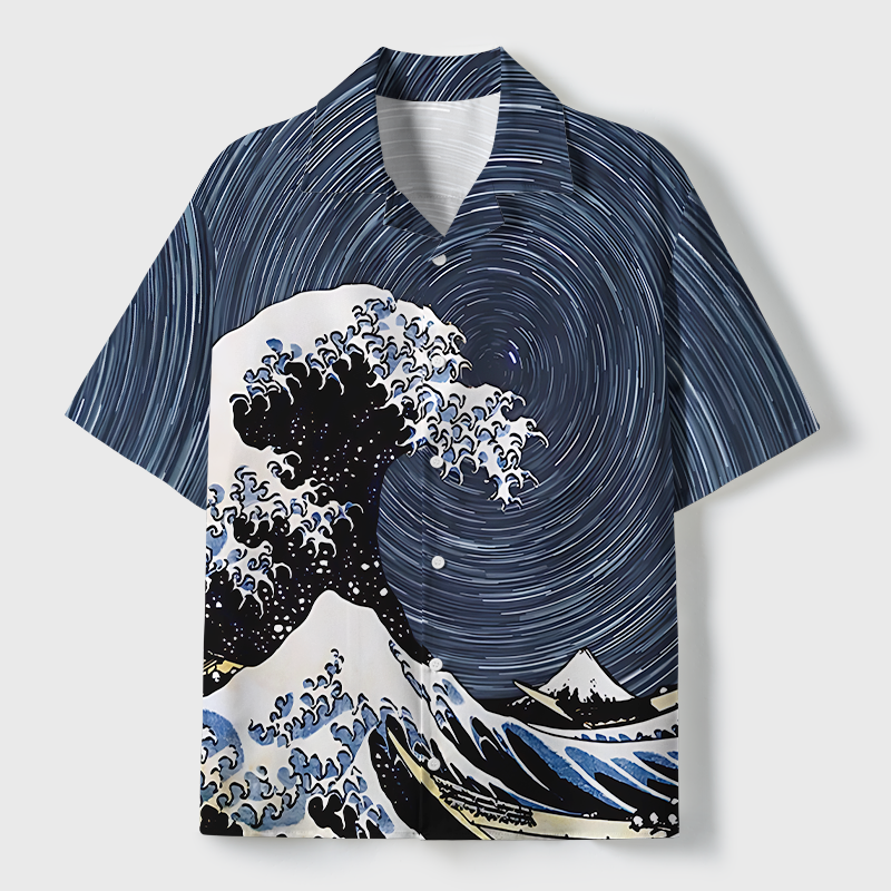 Tokyo-Tiger Great Wave Cuban Collar Shirt