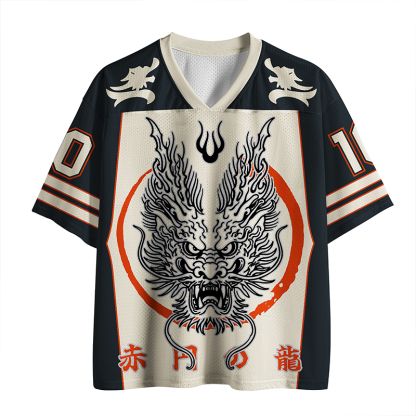 Tokyo-Tiger Crimson Circle Dragon Mesh Jersey
