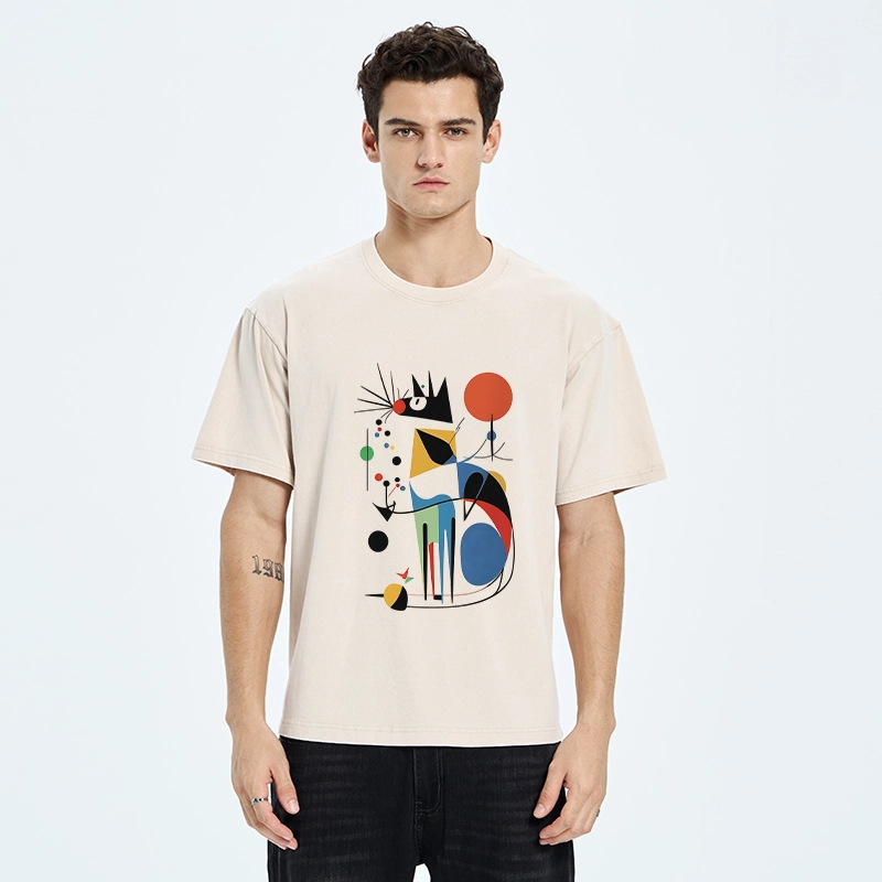 Tokyo-Tiger Abstract Colorful Cat Art Washed T-Shirt