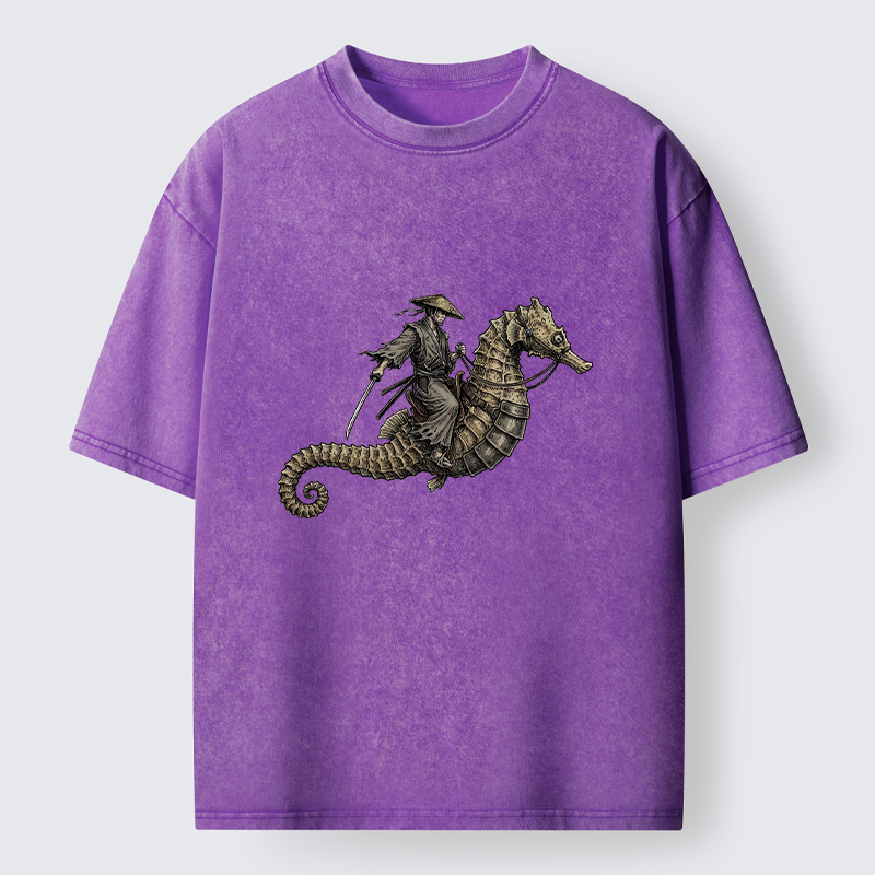 Tokyo-Tiger Samurai Riding Seahorse Washed T-Shirt