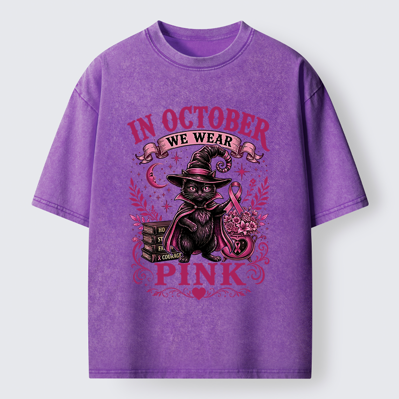 Tokyo-Tiger Witch Cat Breast Cancer Awareness Washed T-Shirt