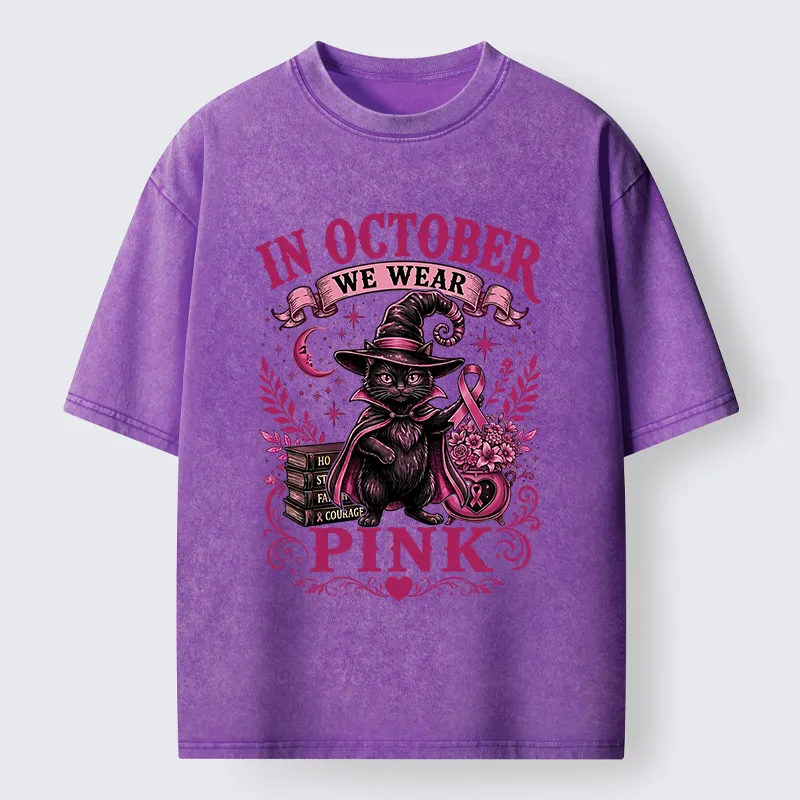 Tokyo-Tiger Witch Cat Breast Cancer Awareness Washed T-Shirt