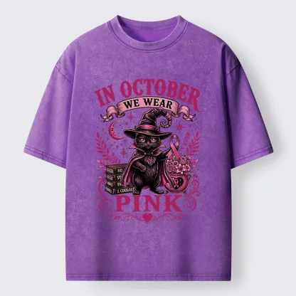 Tokyo-Tiger Witch Cat Breast Cancer Awareness Washed T-Shirt