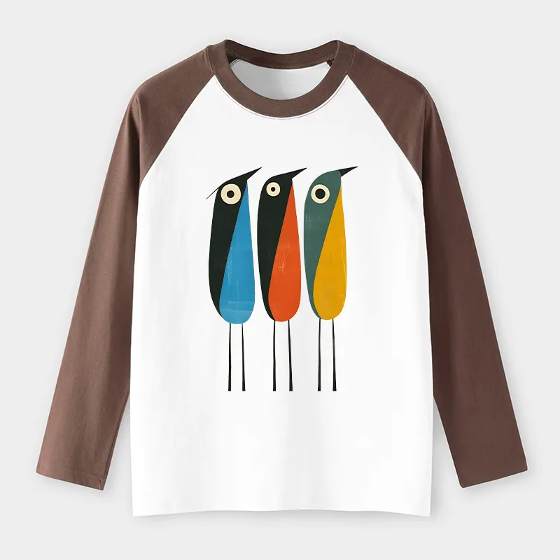 Tokyo-Tiger Bold Shape Birds Raglan Long Sleeve T-shirt