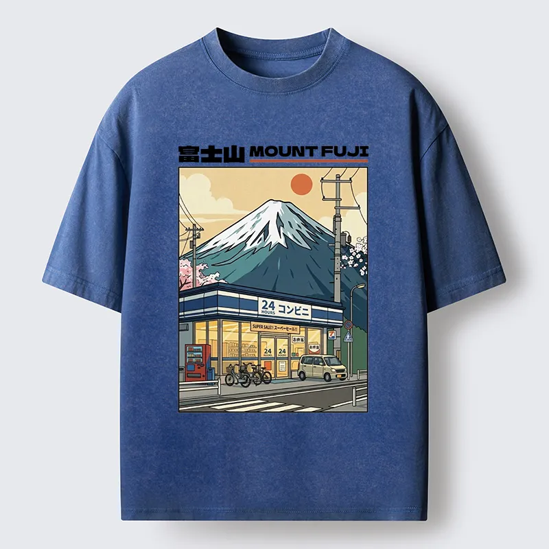 Tokyo-Tiger Japanese Street Fuji Mountain Art Washed T-Shirt