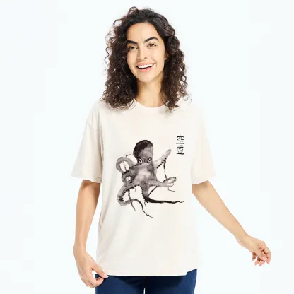 Tokyo-Tiger Octopus Ink Painting Washed T-Shirt