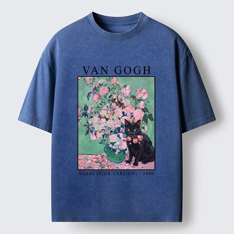Tokyo‑Tiger Art Cat With Roses Washed T‑Shirt