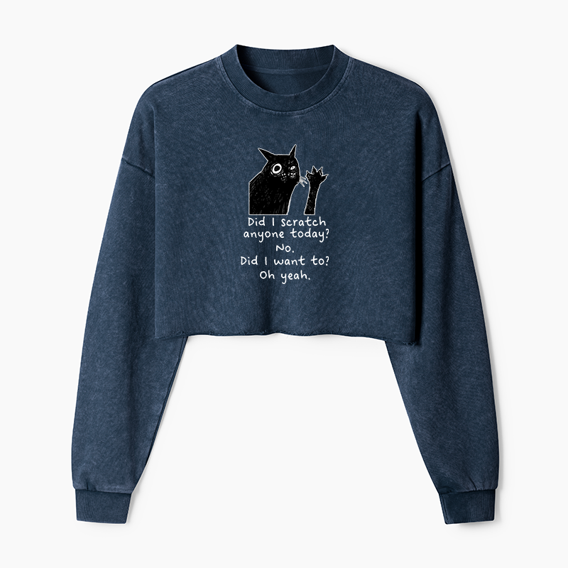 Tokyo-Tiger Black Cat Scratches People Washed Crop Sweatshirt