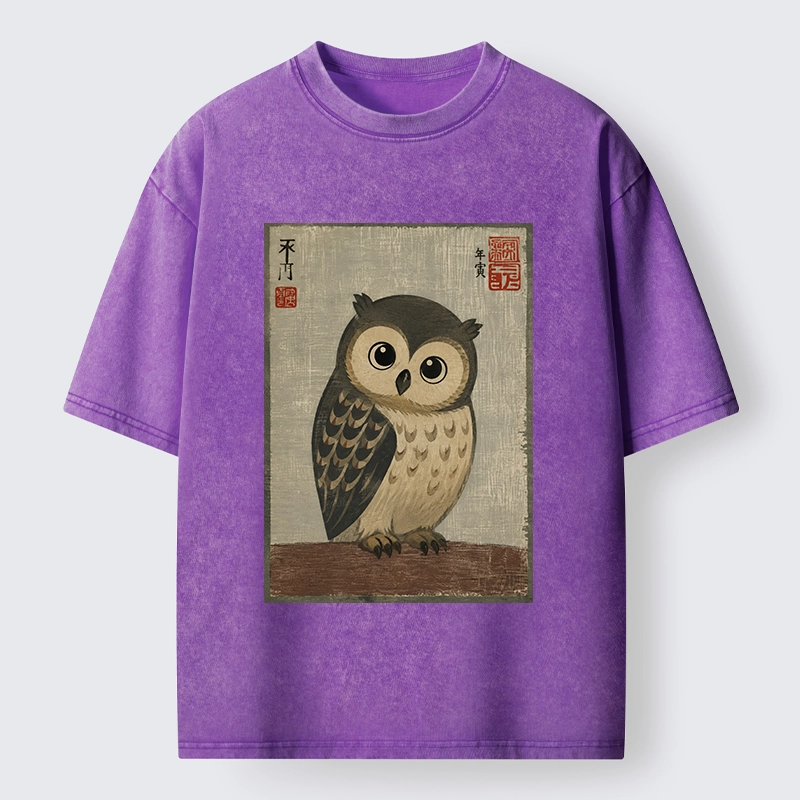 Tokyo‑Tiger Vintage Owl Vibe Washed T‑Shirt