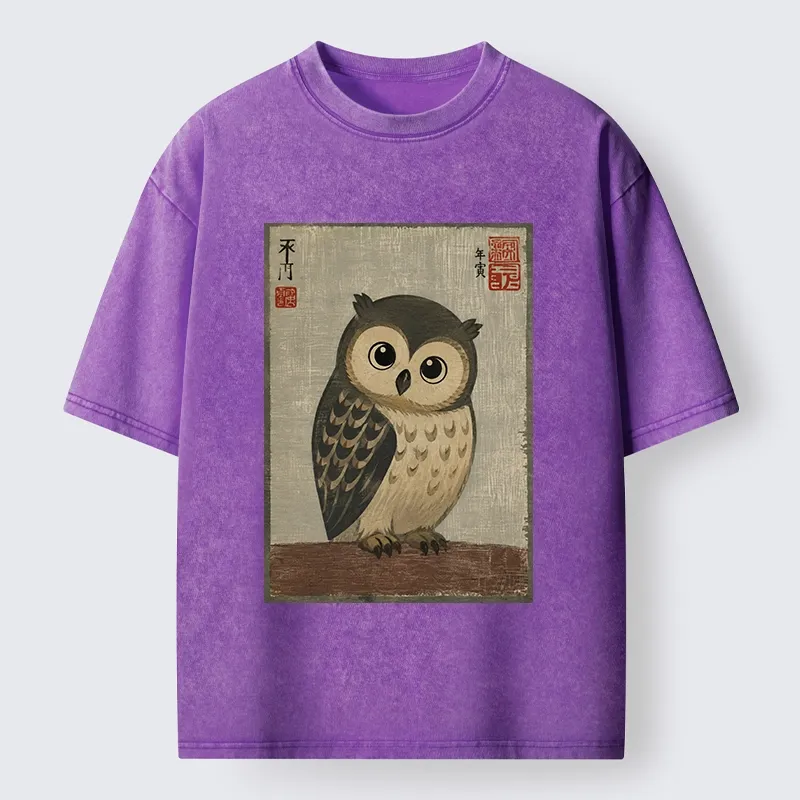 Tokyo‑Tiger Vintage Owl Vibe Washed T‑Shirt