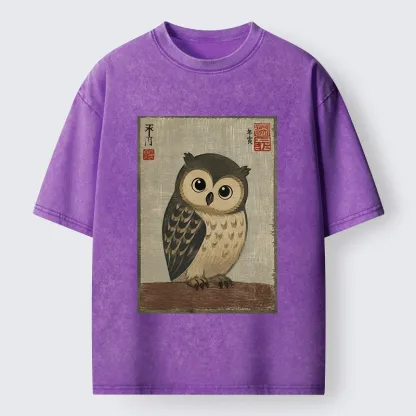 Tokyo‑Tiger Vintage Owl Vibe Washed T‑Shirt
