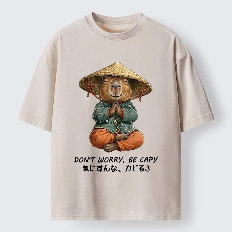Tokyo-Tiger Zen Capybara Funny Meme Washed T-Shirt
