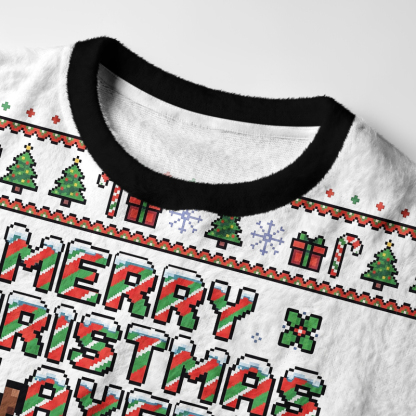 Tokyo-Tiger Funny Players Pixel Reindeer Fuzzy Christmas Ugly Sweatshirt