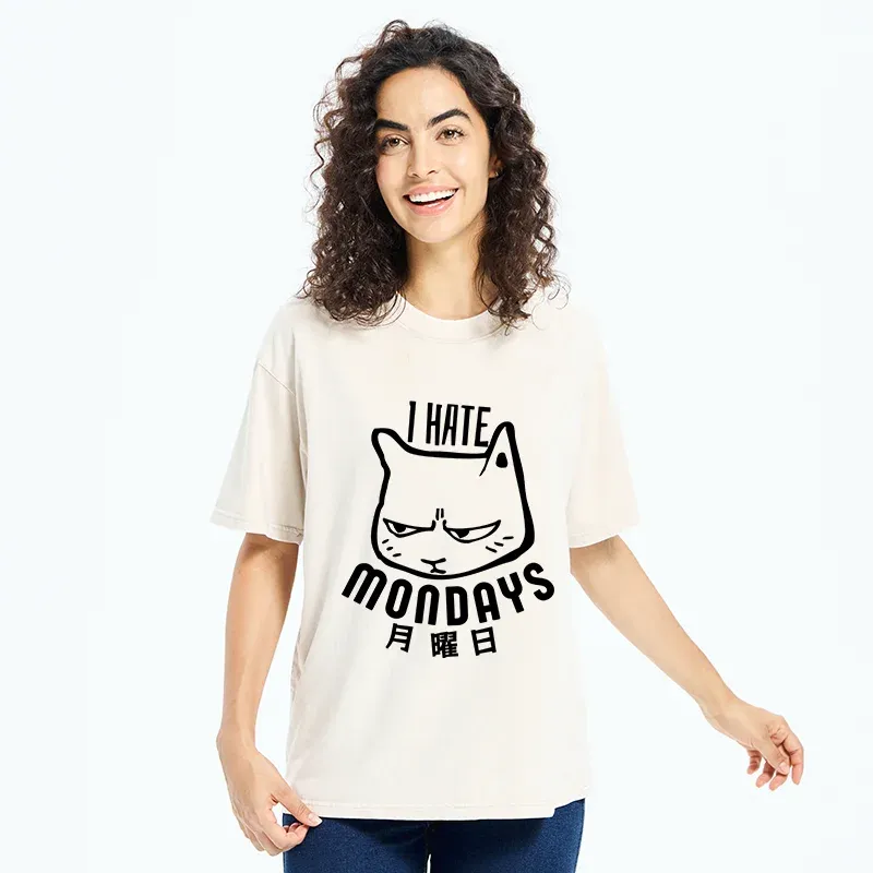 Tokyo-Tiger Cat Hate Monday Washed T-Shirt