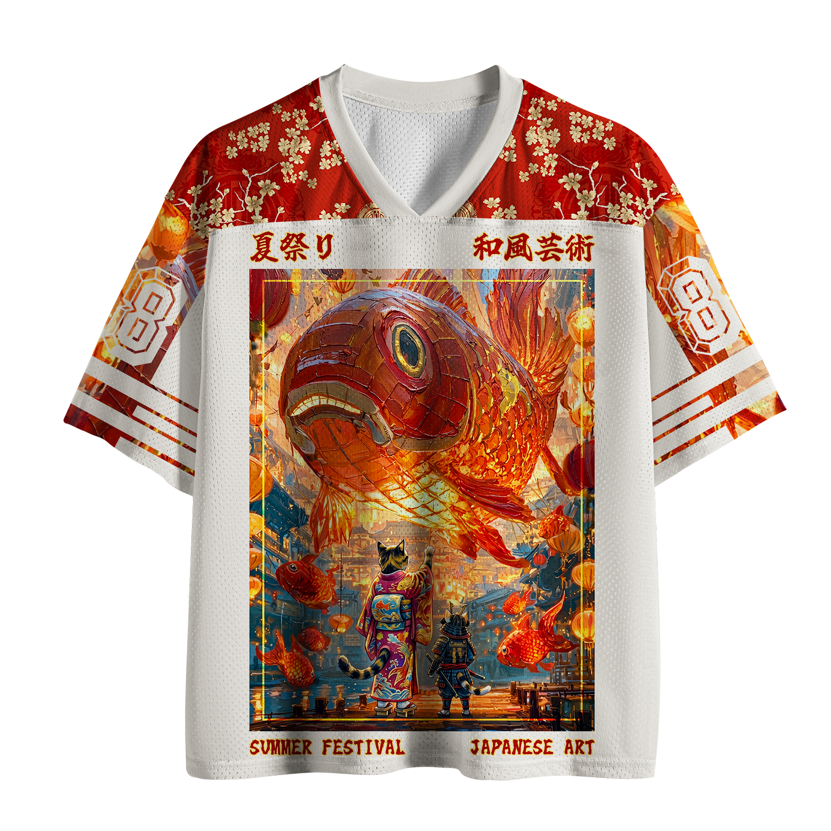 Tokyo-Tiger Samurai Cats And Koi Lights Mesh Jersey
