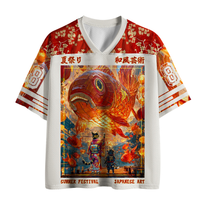 Tokyo-Tiger Samurai Cats And Koi Lights Mesh Jersey