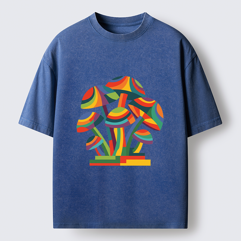 Tokyo-Tiger Colorful Mushroom Art Washed T-Shirt