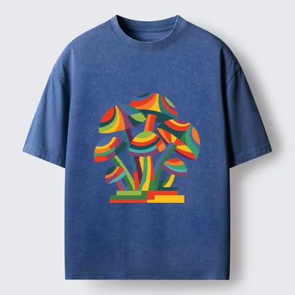 Tokyo-Tiger Colorful Mushroom Art Washed T-Shirt