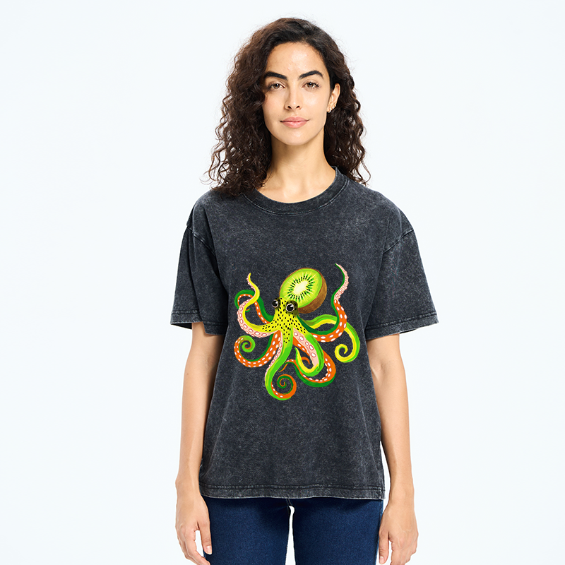 Tokyo-Tiger Kiwi Octopus Washed T-Shirt