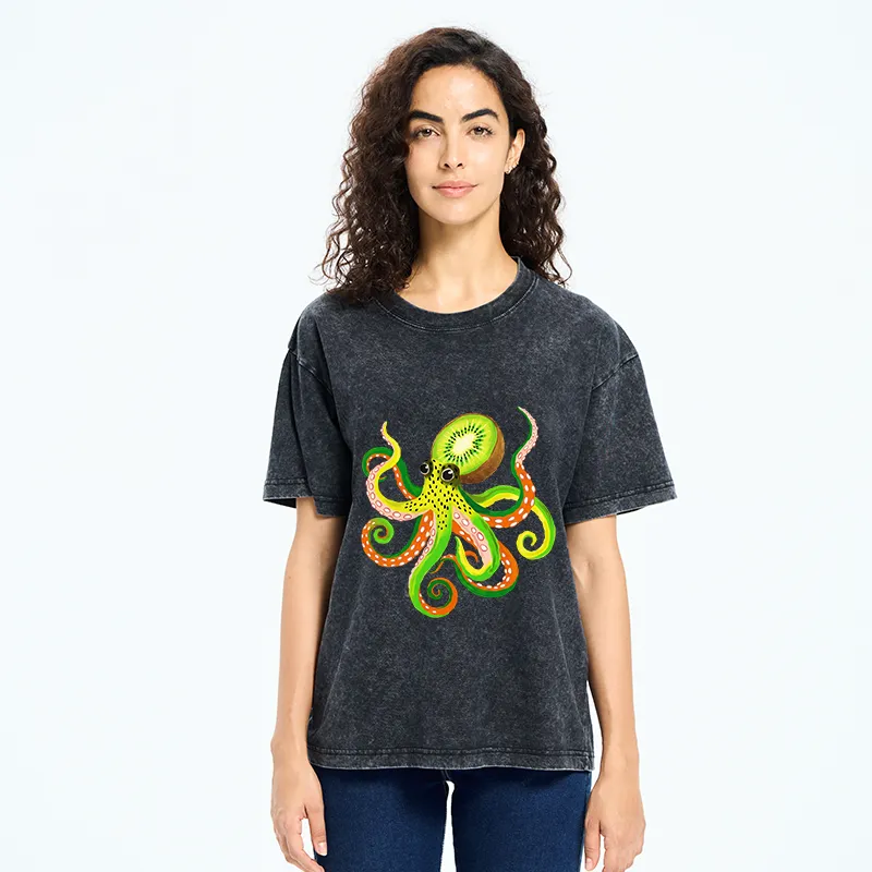 Tokyo-Tiger Kiwi Octopus Washed T-Shirt
