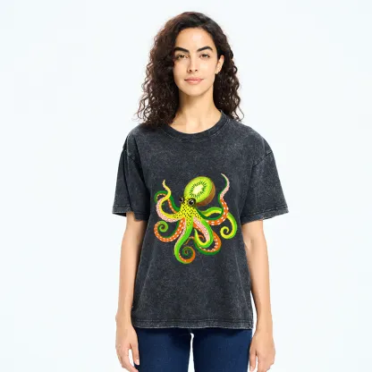 Tokyo-Tiger Kiwi Octopus Washed T-Shirt