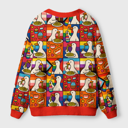 Tokyo-Tiger More Spaghetti Less Upsetti Goose Eat Spaghetti Ugly Cardigan Sweater