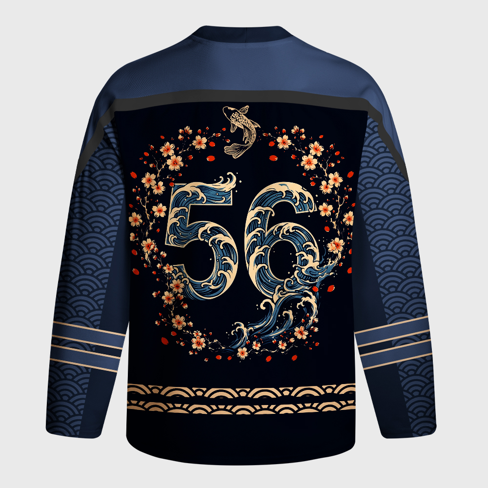 Tokyo-Tiger Japanese Twin Koi Wave Art Long-Sleeve Hockey Jersey