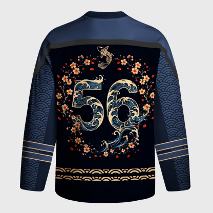 Tokyo-Tiger Japanese Twin Koi Wave Art Long-Sleeve Hockey Jersey