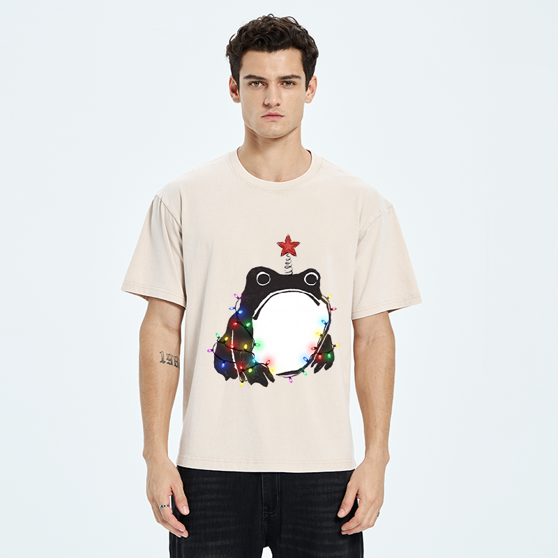 Tokyo‑Tiger Christmas Frog Lights Vibe Washed T‑Shirt