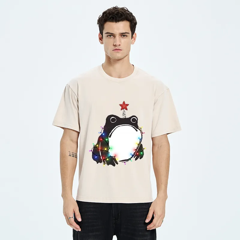 Tokyo‑Tiger Christmas Frog Lights Vibe Washed T‑Shirt