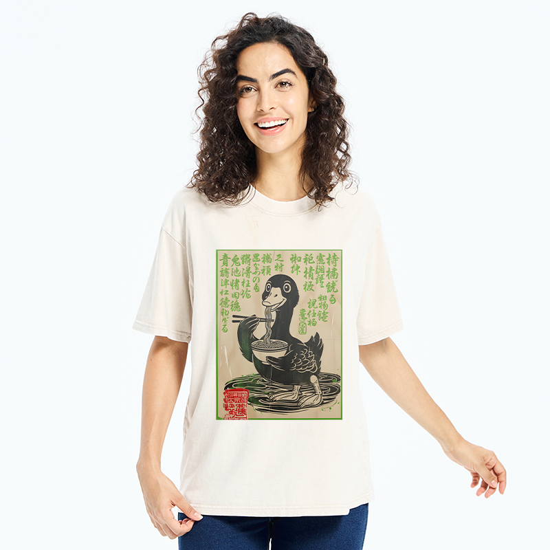 Tokyo-Tiger Retro Duck Eating Ramen Washed T-Shirt