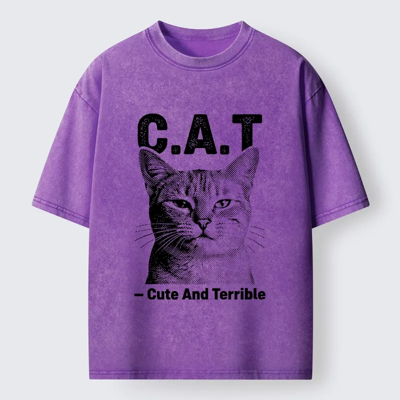 Tokyo-Tiger Cute Terrible Cat Washed T-Shirt