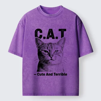 Tokyo-Tiger Cute Terrible Cat Washed T-Shirt