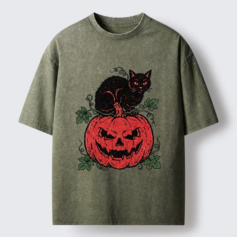 Tokyo-Tiger Pumpkin Black Cat Washed T-Shirt