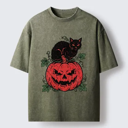 Tokyo-Tiger Pumpkin Black Cat Washed T-Shirt