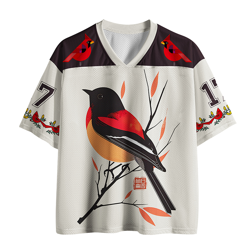 Tokyo-Tiger Oriental Bird Graphic Mesh Jersey