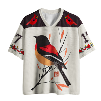 Tokyo-Tiger Oriental Bird Graphic Mesh Jersey