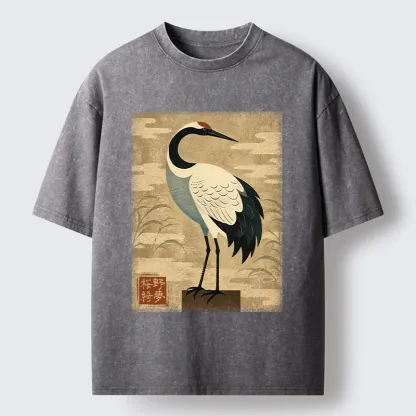 Tokyo-Tiger Elegant Japanese Crane Washed T-Shirt