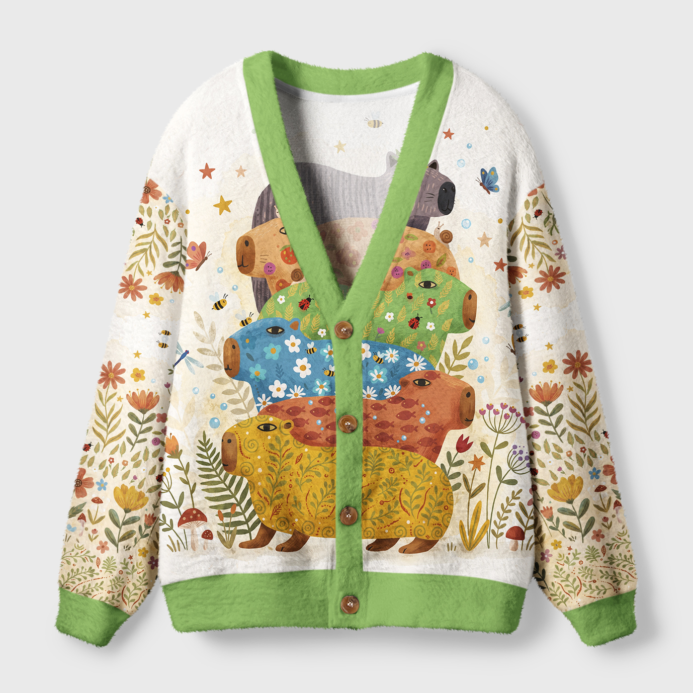 Tokyo-Tiger Colorful Capybaras Ugly Cardigan Sweater